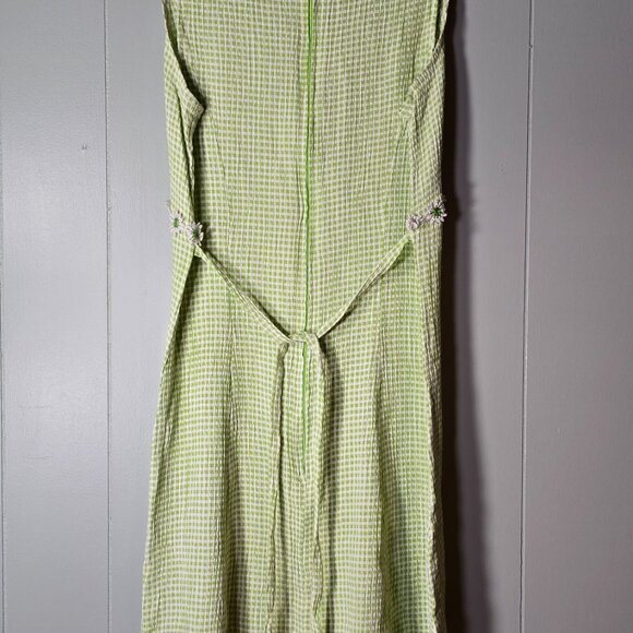THE VINTAGE Summer Sun Dress Green Gingham Check - Picture 2 of 3